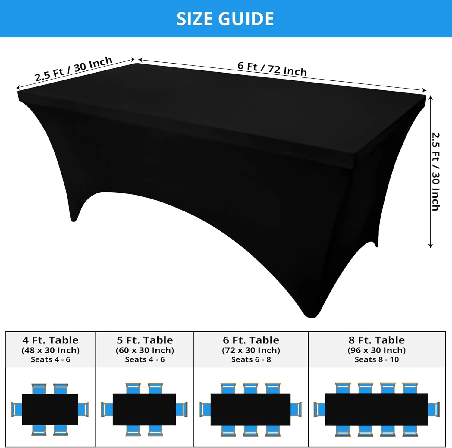 Stretchable Spandex Tablecloth (6 Feet / Black)