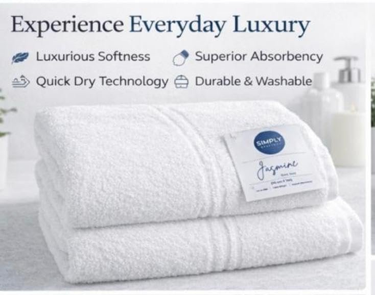 Simply Everyday Jasmine Bath Towel, White - 350 GSM