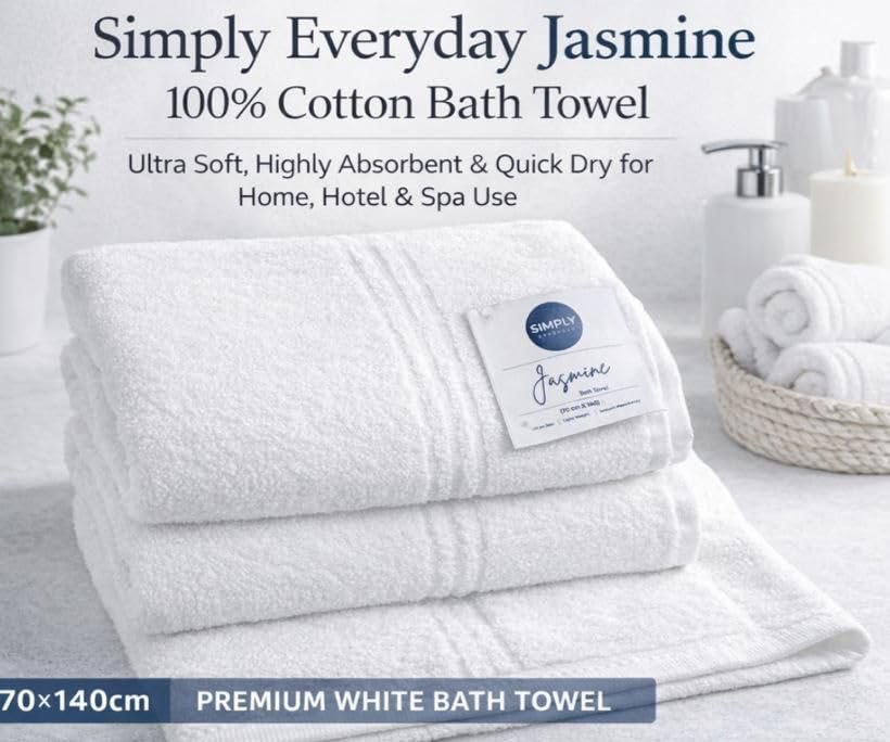 Simply Everyday Jasmine Bath Towel, White - 350 GSM