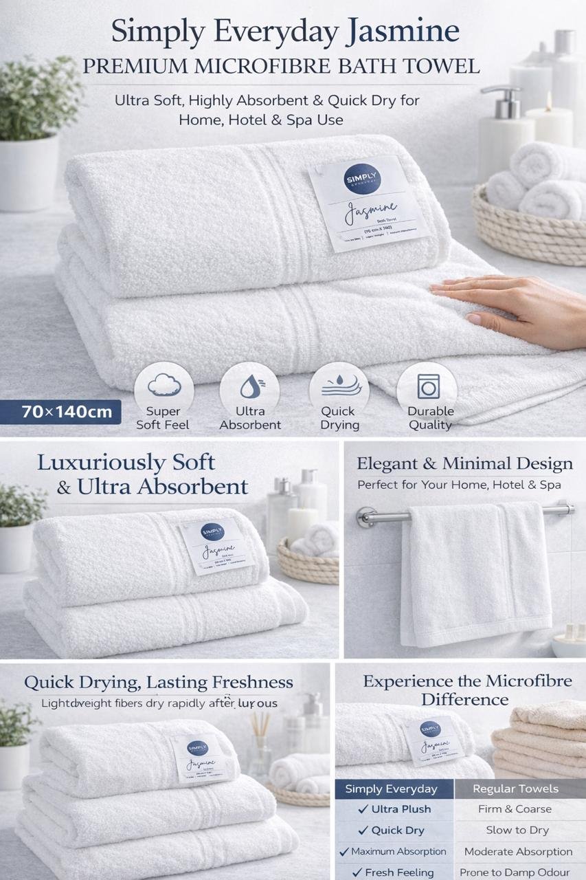 Simply Everyday Jasmine Bath Towel, White - 350 GSM